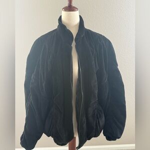 VTG Black Genuine Suede Ruched Bomber Jacke